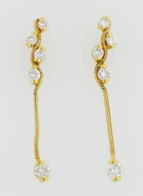 Appraisal: A Pair of Diamond Cluster Drop Earrings k yellow gold