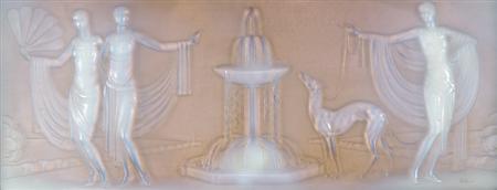 Appraisal: Framed Sabino Art Deco Opalescent Glass Plaque Estimate -