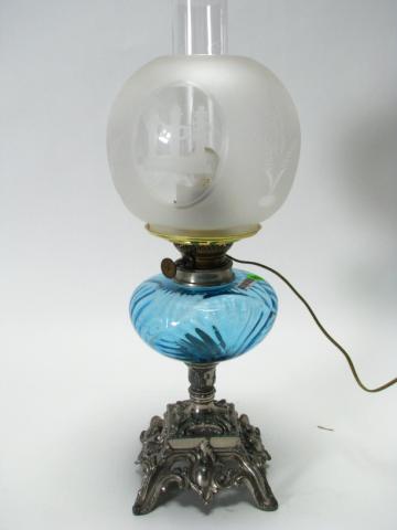 Appraisal: Small Victorian banquet lamp with cast metal ornate base blue