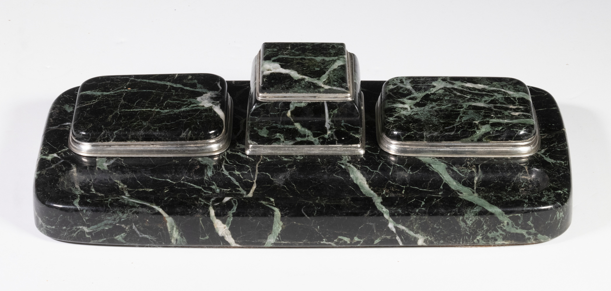 Appraisal: TIFFANY CO MARBLE STERLING INKSTAND Art Deco Design Sterling Silver