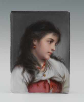 Appraisal: A Porcelain Portrait Tile of a Young Girl Lovely portrait