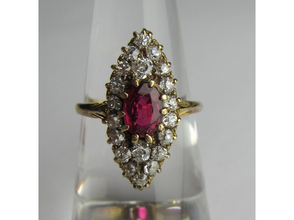 Appraisal: Victorian ct gold ruby and diamond cluster ring with central