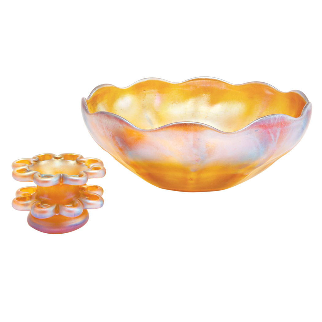 Appraisal: Two Tiffany Favrile Glass Articles Comprising a center bowl of