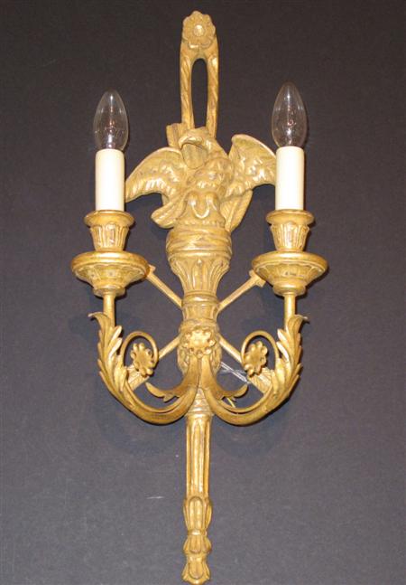 Appraisal: A set of six French Empire style two-branch giltwood wall