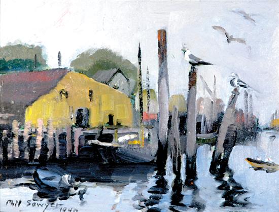 Appraisal: Philip Ayer Sawyer Illinois Florida - GLOUSTER DOCKS oil on