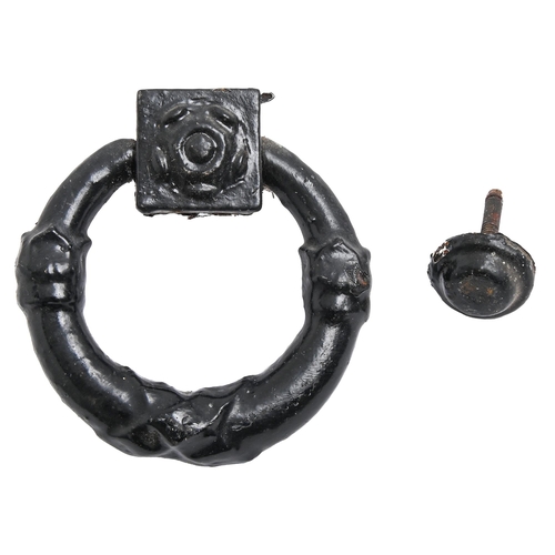 Appraisal: A Regency cast iron ribbon-and-ring door knocker and stud door