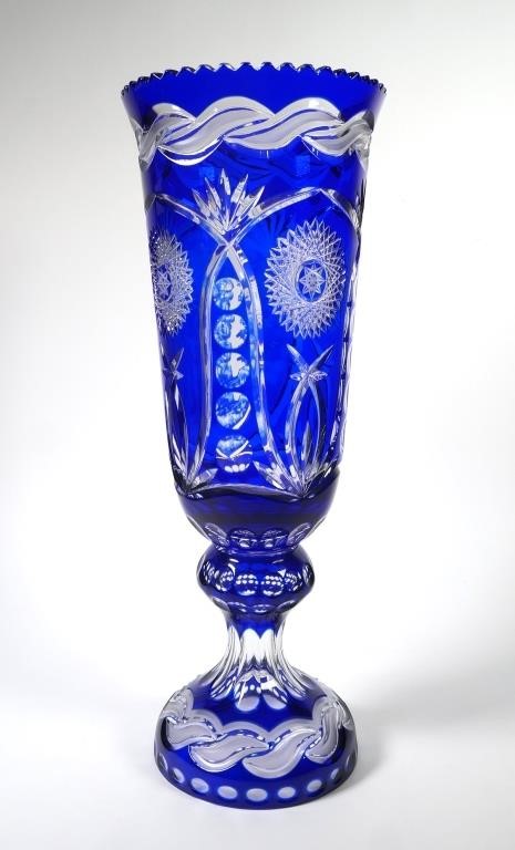 Appraisal: Beautiful European cobalt blue cut to clear vase with pinwell