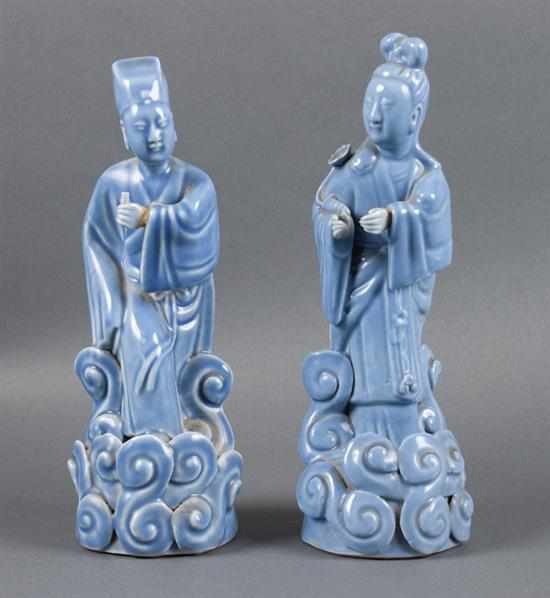 Appraisal: Pair of Chinese Export blue celadon porcelain deity figures first