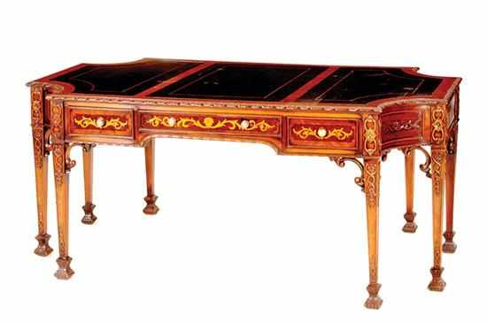 Appraisal: Carved and inlaid mahogany partner's desk in the Hepplewhite tradition