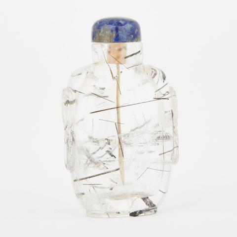 Appraisal: A Hair Crystal Snuff Bottle th Century With a lapis