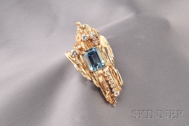 Appraisal: kt Gold Blue Topaz and Diamond Pendant set with an