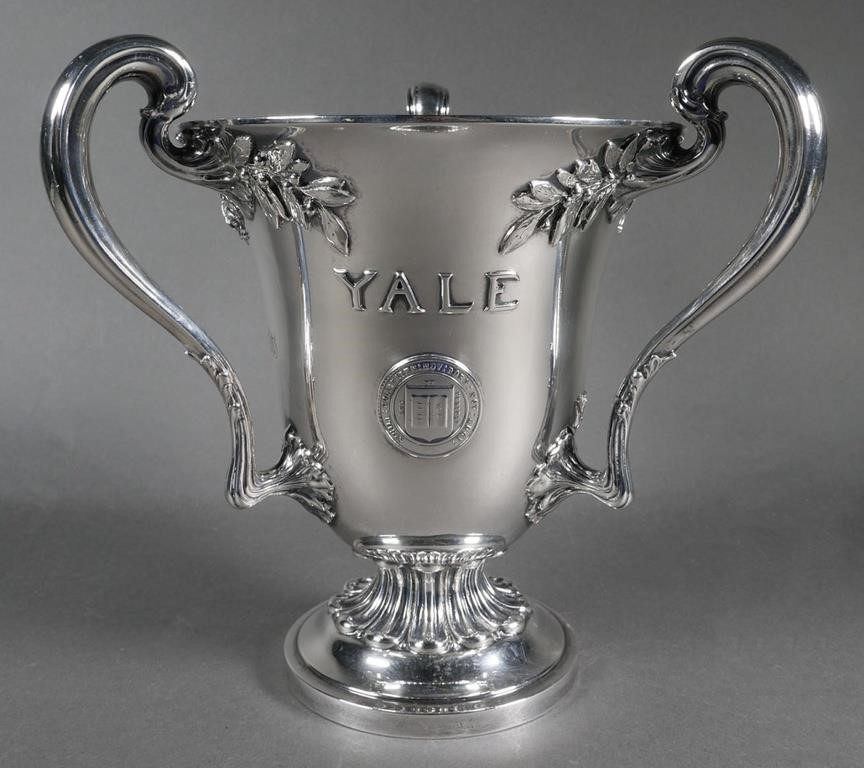 Appraisal: A large Art Nouveau sterling silver three handled trophy cup