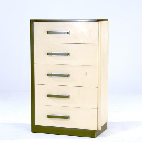 Appraisal: DONALD DESKEY Painted mahogany four-drawer dresser in green and ivory