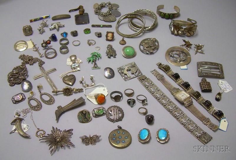 Appraisal: Large Group of Assorted Silver Jewelry several Mexican examples including