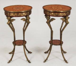 Appraisal: PAIR OF BRONZE MOUNTED MARQUETRY INLAID TABLES PAIR OF BRONZE