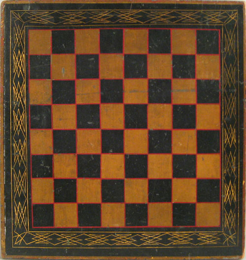 Appraisal: Painted gameboard late th c retaining a gold black and