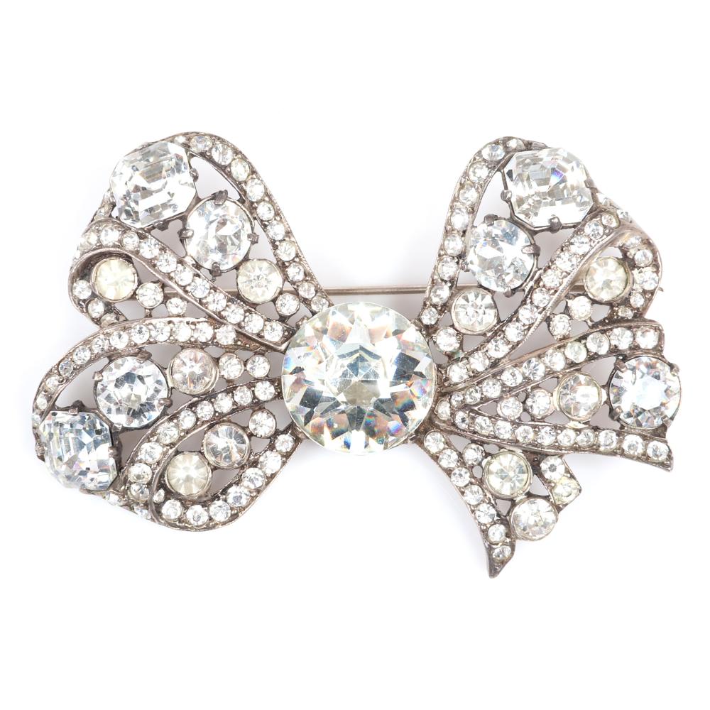 Appraisal: EISENBERG ORIGINAL STERLING BOW BROOCH WITH LARGE CLEAR CRYSTAL AND