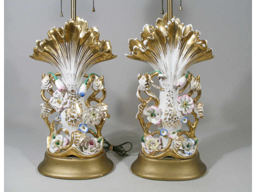 Appraisal: Pair of Paris Porcelain Lamps a pair of ornate th