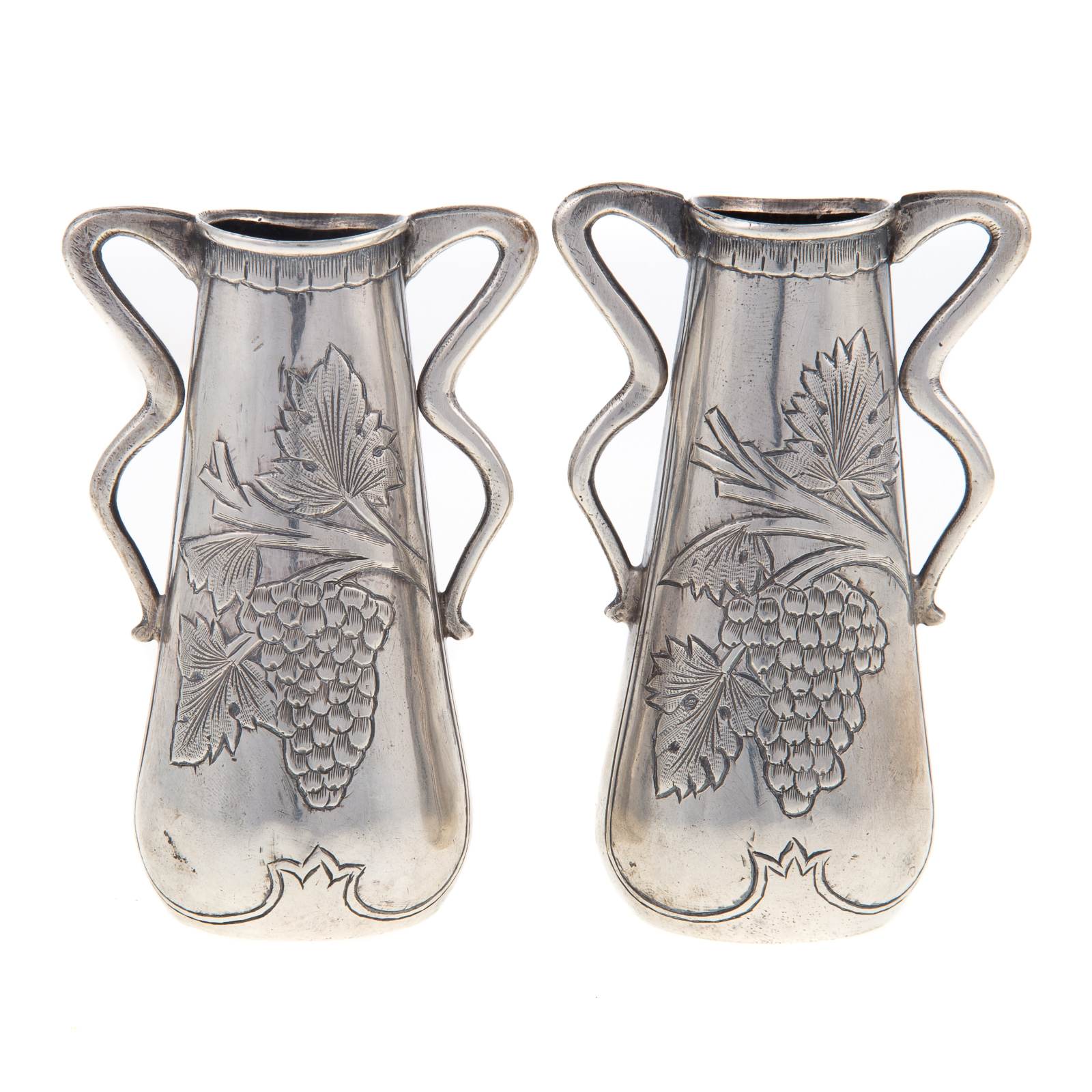 Appraisal: A PAIR OF MIDDLE EASTERN SILVER BUD VASES Gently flaring