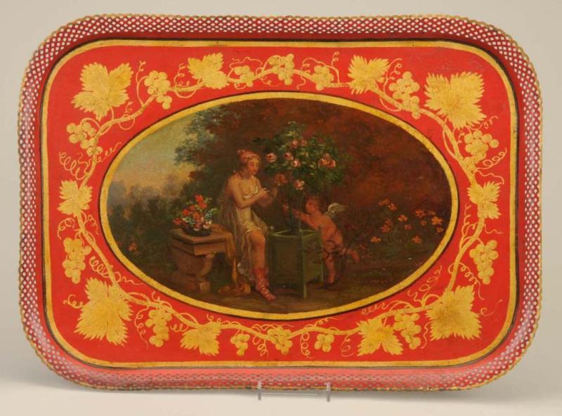 Appraisal: French Painted Tole Tray Description th Century Central medallion with