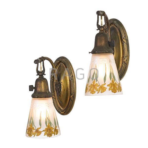 Appraisal: HANDEL Pair of Daffodil sconces Condition Report A few minor