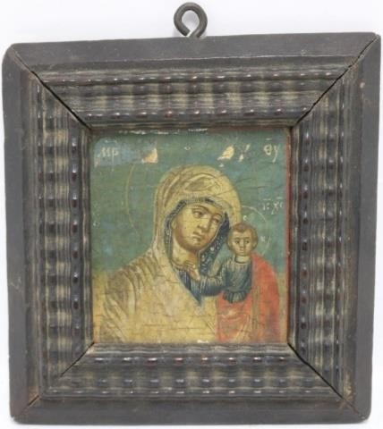 Appraisal: EARLY TH C GREEK MINIATURE ICON PAINTED SCENEOF THE HODEGETRIA