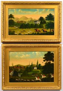 Appraisal: Pair Hunt Scene Paintings Signed Gregory English School late th