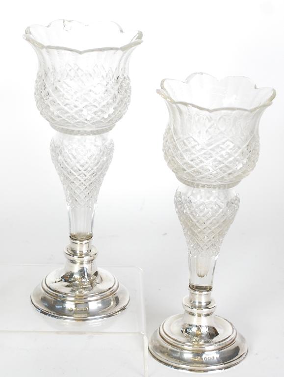 Appraisal: PAIR OF LATE VCITORIAN CUT GLASS THISTLE SHAPED VASES with