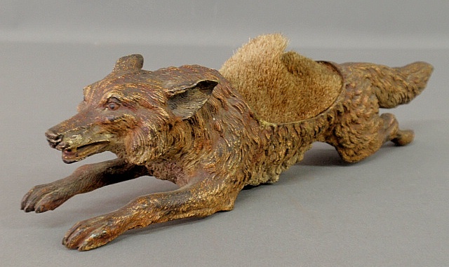 Appraisal: - Large Austrian cold painted bronze running fox pen wipe