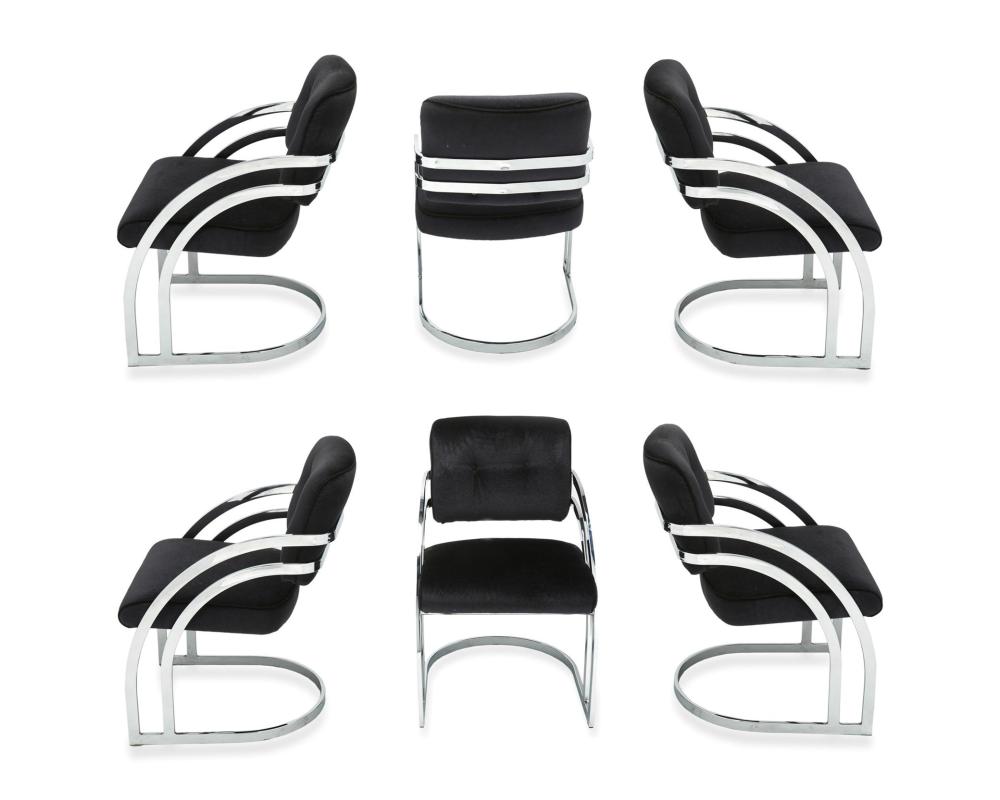 Appraisal: A set of Milo Baughman-style armchairs th Century Each chromed