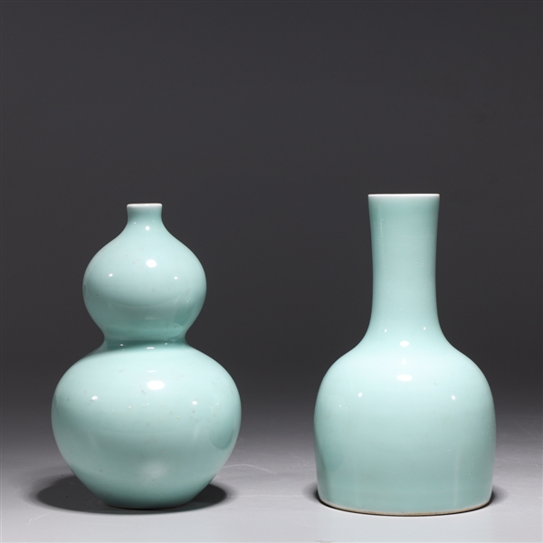 Appraisal: Two Chinese celadon glazed porcelain vases one double gourd form