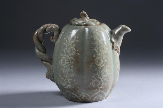 Appraisal: KOREAN INLAID CELADON STONEWARE TEA POT - in high