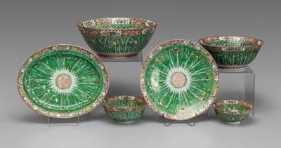 Appraisal: Six pieces Chinese export cabbage leaf porcelain four bowls -