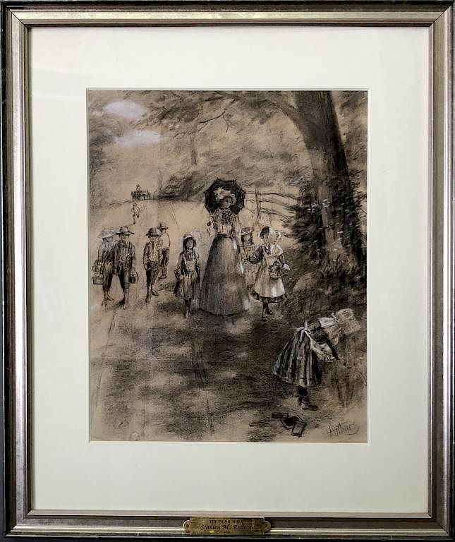 Appraisal: Stanley Massey Arthurs Charcoal The Picnic Walk Stanley Massey Arthurs