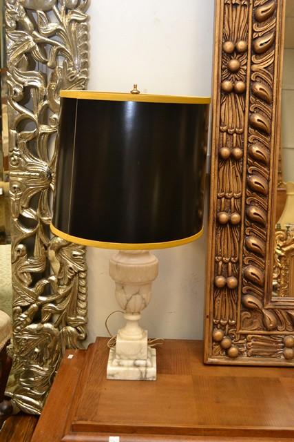 Appraisal: PAIR OF CARVED MARBLE LAMPS WITH SHADES