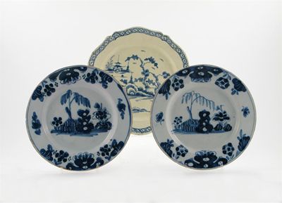 Appraisal: A pair of Delftware blue and white plates painted with