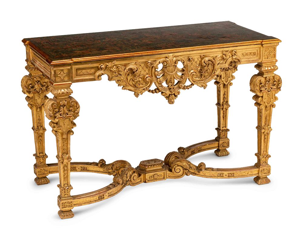 Appraisal: A Louis XIV Style Giltwood Console Table A Louis XIV