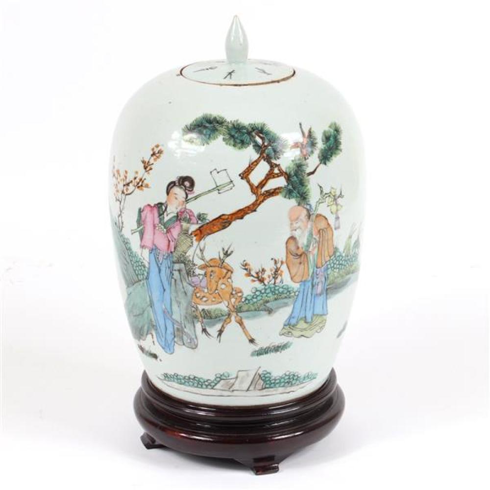 Appraisal: CHINESE EXPORT PORCELAIN GINGER JAR ON STAND WITH LID AND