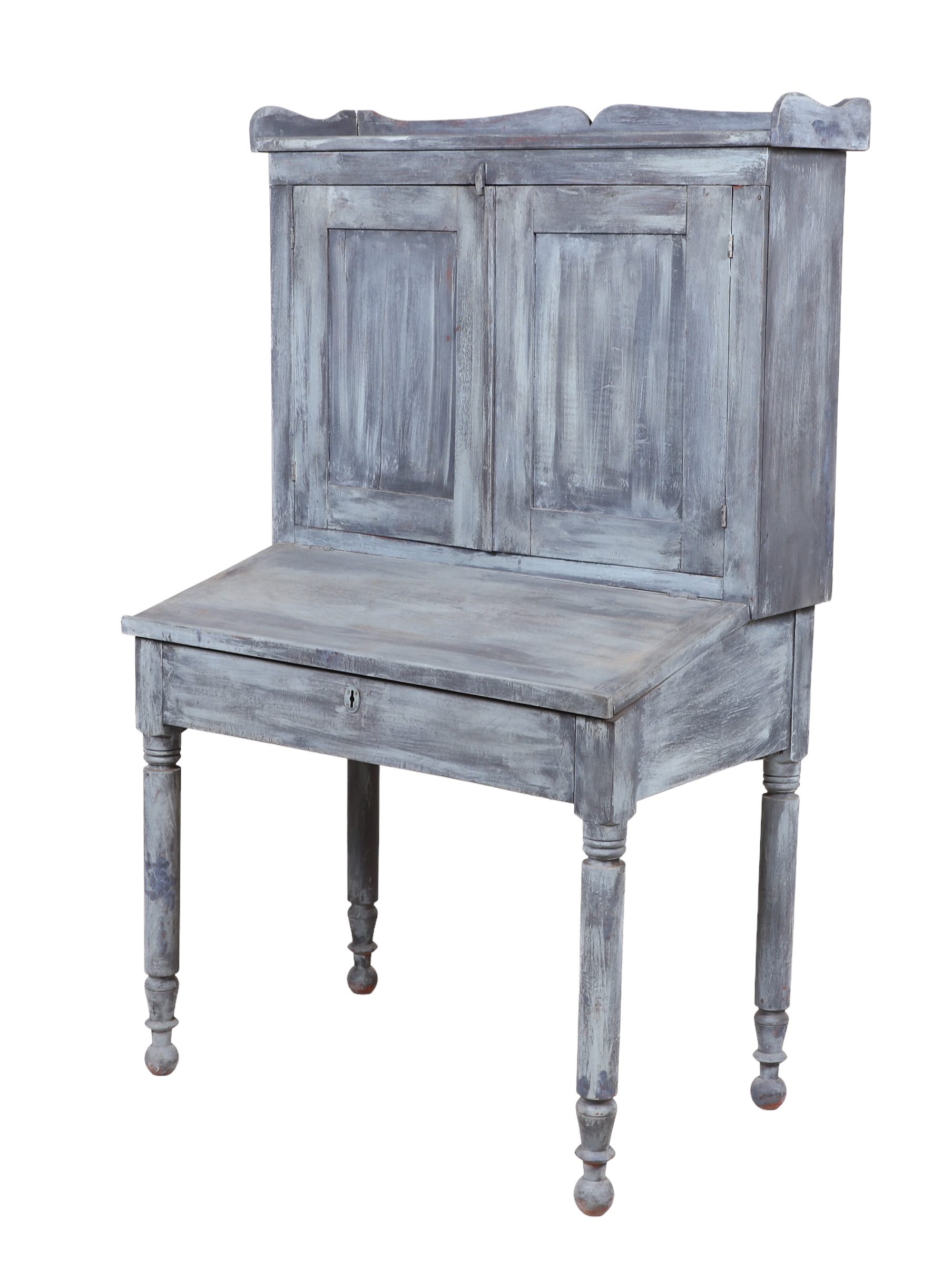 Appraisal: -pc Sheraton painted schoolmasters desk distressed blue painted top with