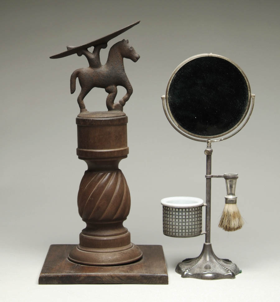 Appraisal: SHOESHINE STAND AND SHAVING STAND Figural horse cast shoe rest