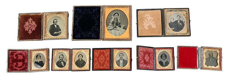 Appraisal: Nine Ambrotypes in Eight Cases six ninth plate two sixth