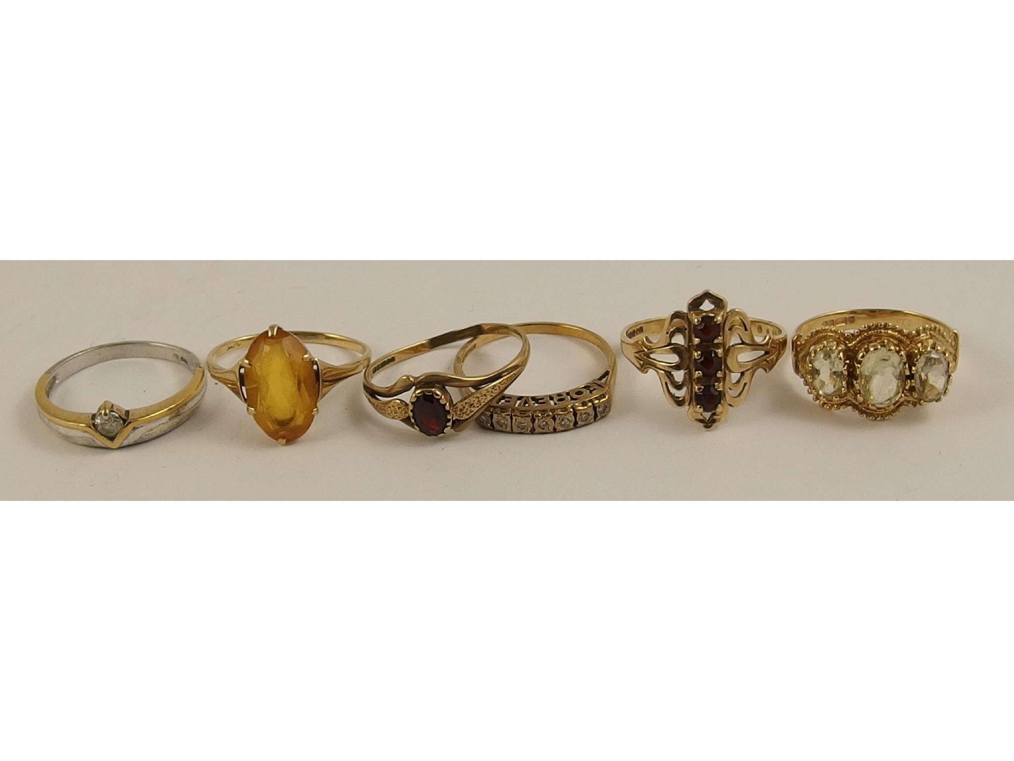 Appraisal: Five ct gold gem set rings to include diamonds and