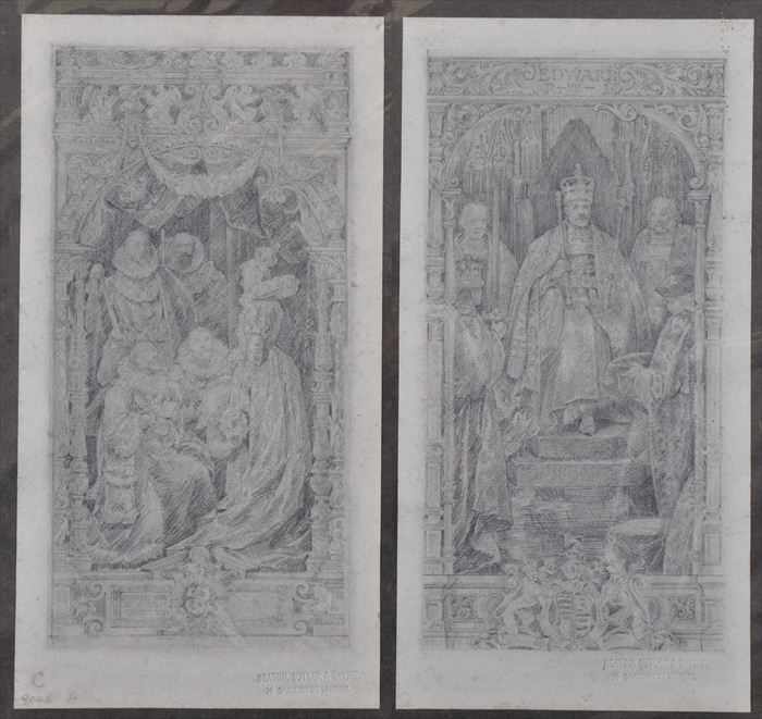 Appraisal: TWO ENGLISH DESIGNS FOR STAINED GLASS WINDOWS Pencil on paper