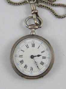 Appraisal: A silver fob watch on white metal tests silver long