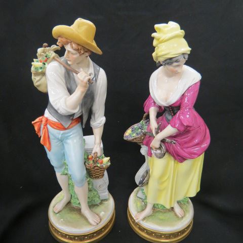 Appraisal: Pair of Capodimonte Porcelain Figurines peasant farm boy girl excellent