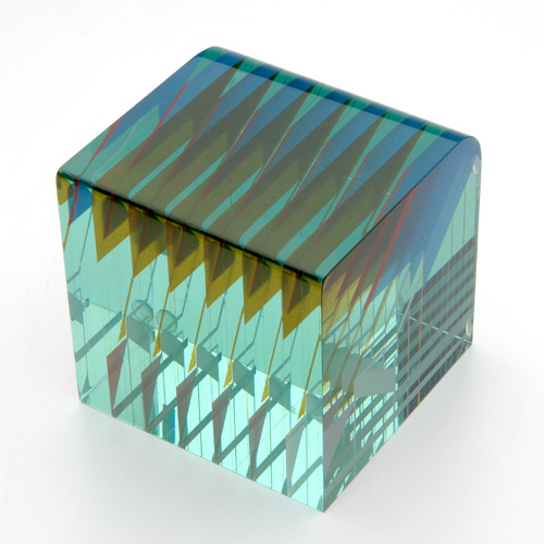 Appraisal: LADISLAV OLIVA SR Laminated and polished glass sculpture Cube Engraved