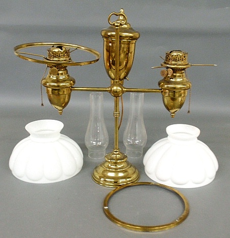 Appraisal: - Brass double-arm student lamp Stern Bros New York electrified