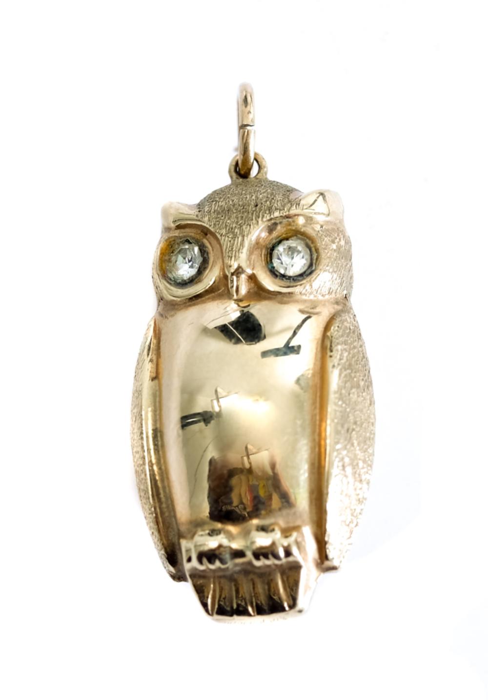 Appraisal: ENGLISH VICTORIAN YELLOW GOLD FIGURAL OWL PENDANTEnglish Victorian k yellow