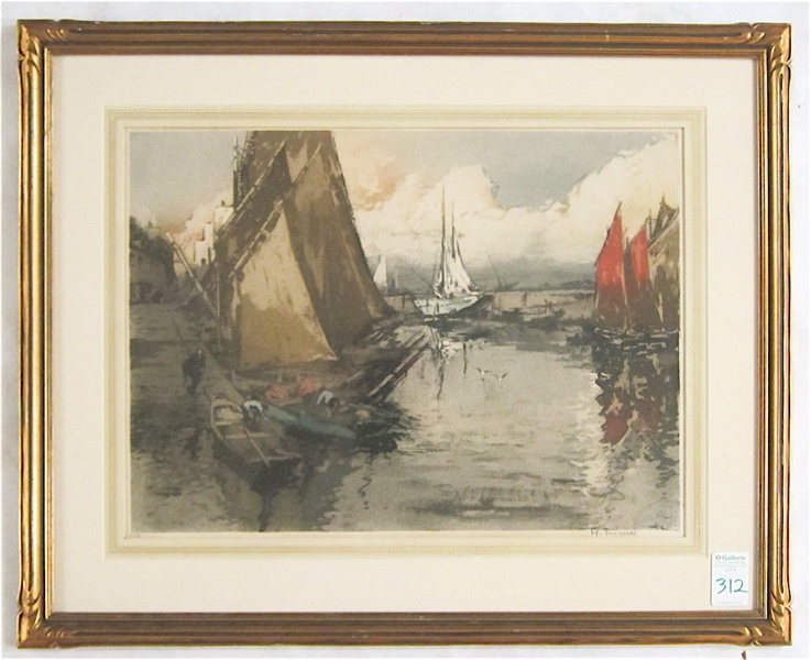 Appraisal: FERDINAND JEAN LUIGINI AQUATINT ETCHING French - Port en Bretagne