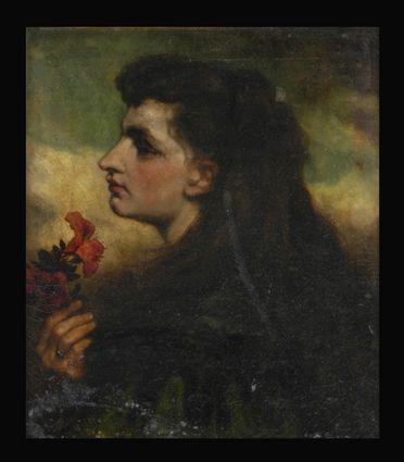 Appraisal: ENGLISH SCHOOL PRE-RAPHAELITE-STYLE PORTRAIT OF A WOMAN Oil on canvas